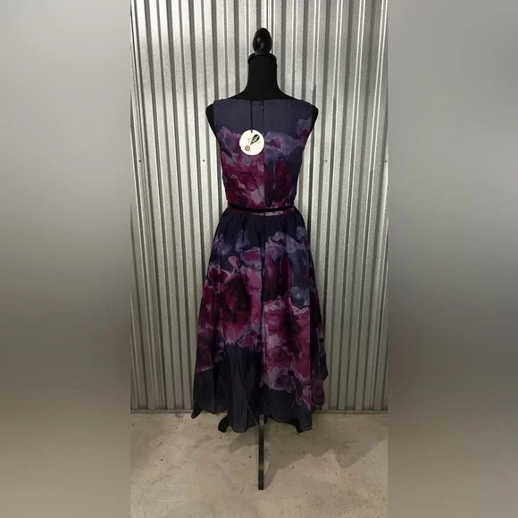 Womens Neiman Marcus Lela Rose Purple Floral Cotton Silk Sleeveless Dress Size 8 - Picture 3 of 6